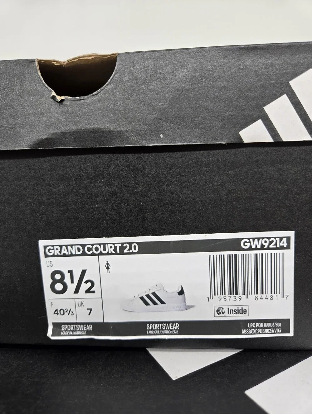 adidas Women's Grand Court 2.0 White Black Shoes Size 8.5